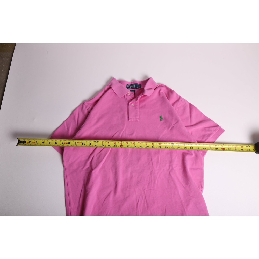 Polo Ralph Lauren Mens Large Pink Short Sleeve Cotton Pique Polo Green Pony Logo - Picture 5 of 6